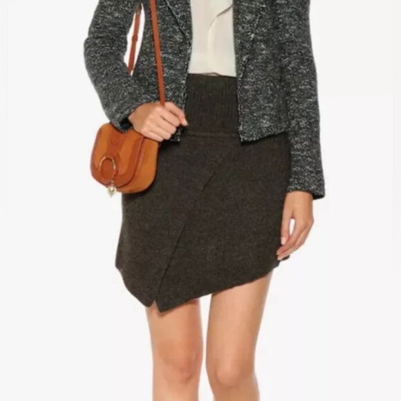 NWT ISABEL MARANT ÉTIOLE Wool Ribbed Knit Mini‎ Skirt Estelle Crossover Front 40 - Picture 1 of 13